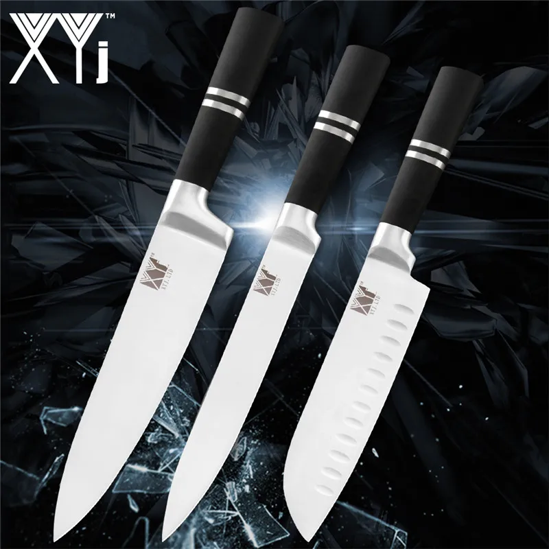 E.3pcs set XYj кухонный инструмент из нержавеющей стали 6 комплект ножей 8 ''шеф 8'' хлеб 8 ''нарезка 7'' сантоку 5 ''Универсальный 3,5'' нож для очистки овощей - Цвет: E.3pcs set