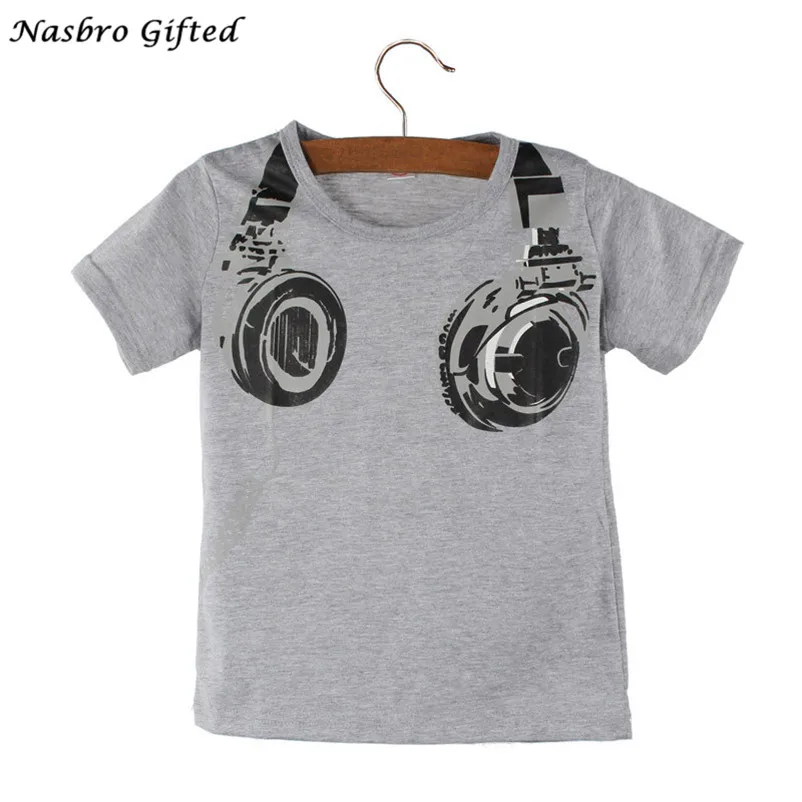 Футболка для мальчиков летняя детская одежда с короткими рукавами и наушниками