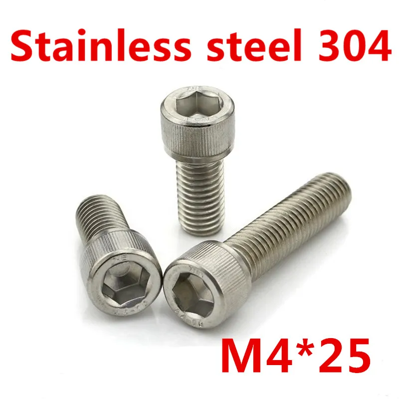 

Free Shipping 100pcs/Lot Metric Thread DIN912 M4x25 mm M4*25 mm 304 Stainless Steel Hex Socket Head Cap Screw Bolts