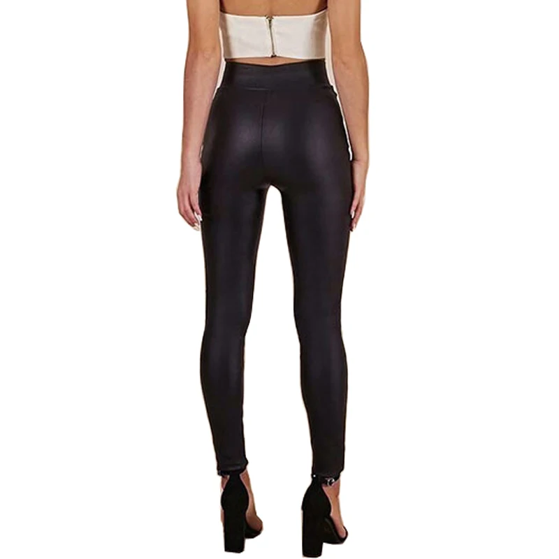 Женские обтягивающие черные кожаные брюки из искусственной кожи с высокой