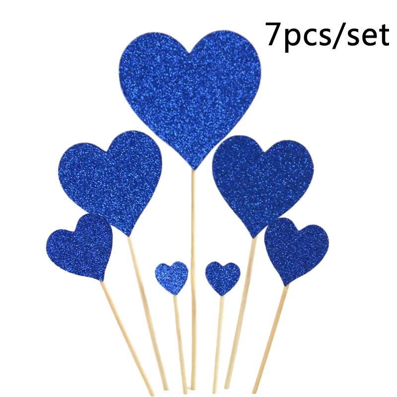 blue Amawill День Святого Валентина Декор Love You торт Топпер красное сердце свадьба Фламинго торт украшения для девичника обручение вечерние 7D - Цвет: blue