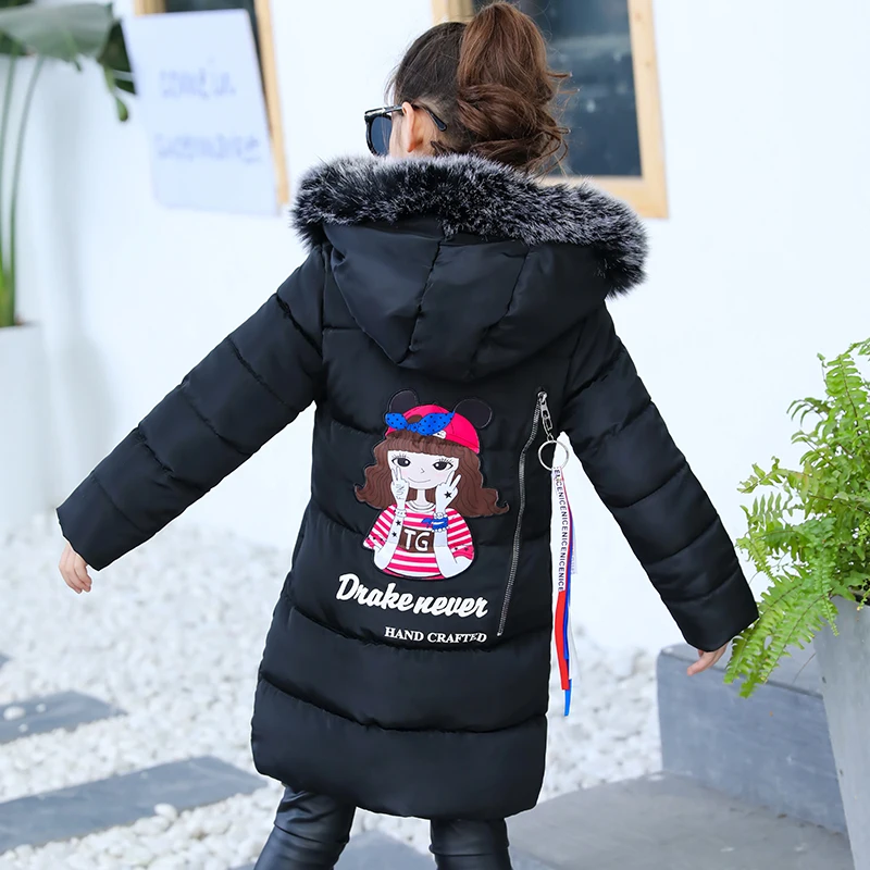 

Rlyaeiz Winter Jackets For Girls 2018 Fashion Printed Sweet Cotton-padded Warm Children Coats Solid Girl's Fur Collar Parka Coat