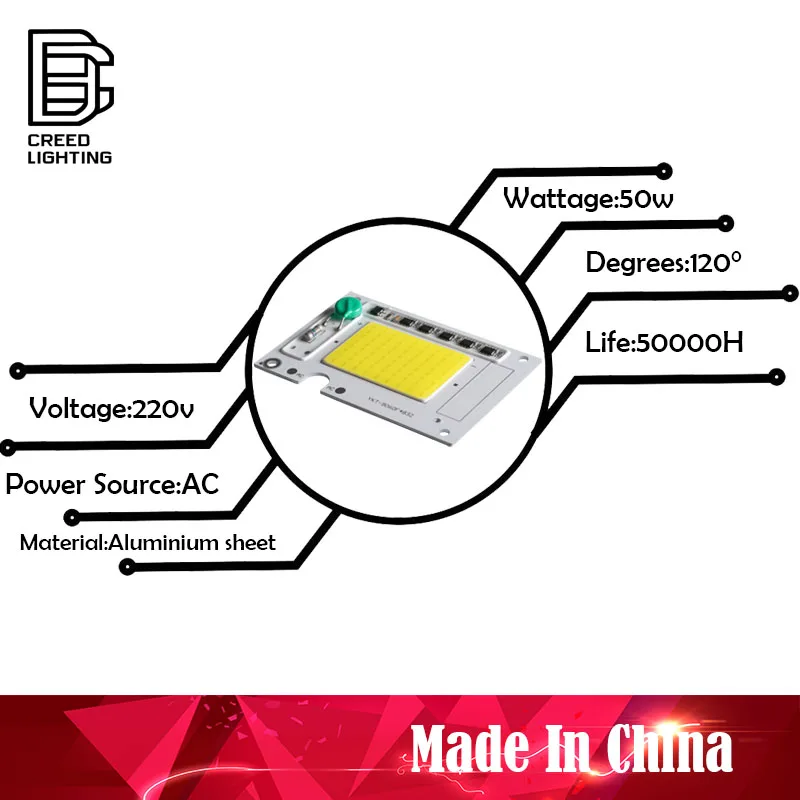 COB светодиодный светильник чип-диод 50 Вт AC 220V холодный белый не нужен драйвер