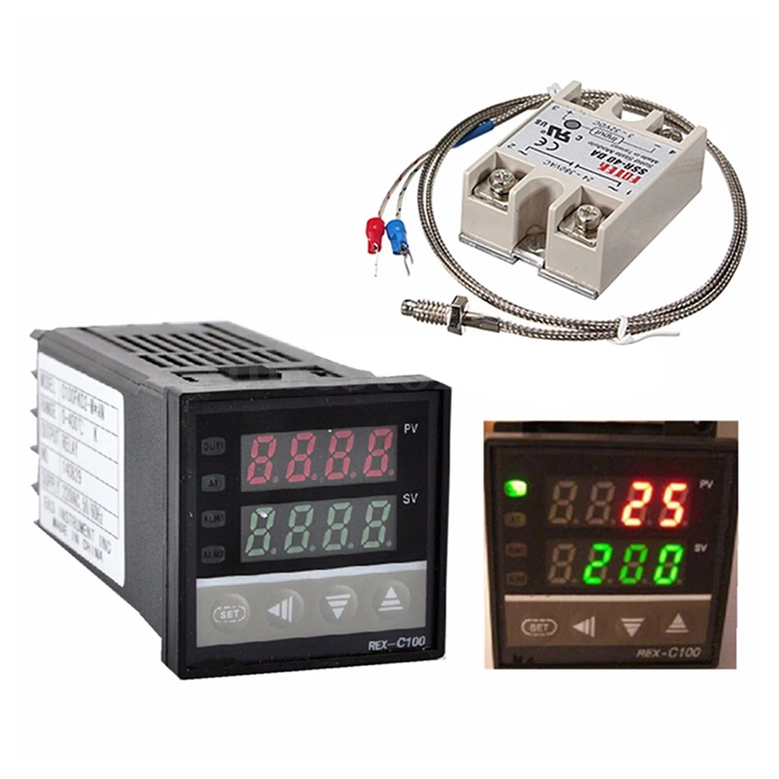 Digital 220V PID REX-C100 Temperature Controller + max.40A SSR K Thermocouple Set Heat Sink Drop Shipping | Инструменты