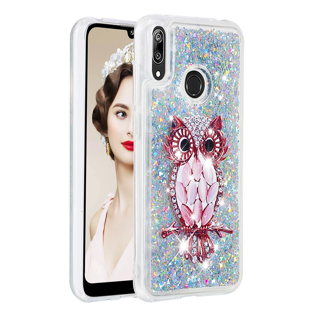 Etui huawei Y5 Y6 Y7 Y9 Prime чехол для телефона с блестящей совой динамичный жидкий зыбучий песок чехол для huawei Y5 Y6 Y7 чехол