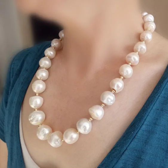 Жемчужное ожерелье Эдисона с натуральным большим зерном 13 17 мм Длина жемчуга в