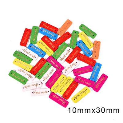 Style 18 50Pcs/lot mixed 4 Sizes Wooden Button "Hand Made" tags Wood Sewing Accessories For Clothes Handmade Scrapbooking Craft DIY - Цвет: Style 18
