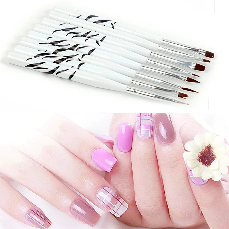 8pcs/set Zebra Printing Nail Art Brush Wooden Handle Nail Professional Equipment Pen Uv Gel Builder Painting Drawing Brushes