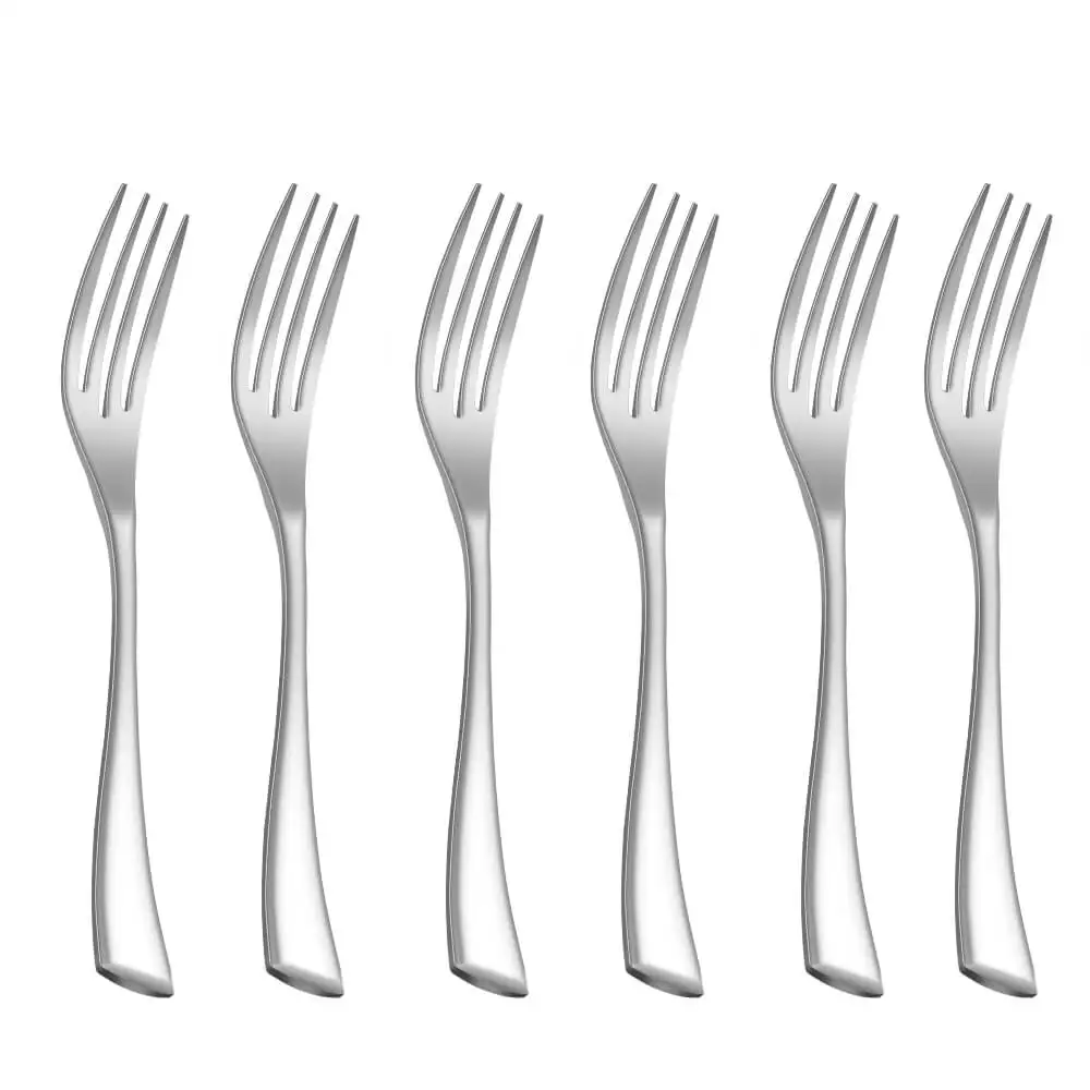 Silver 6 Pieces Набор столовых вилок из нержавеющей стали, 6 шт., 4 цвета, черная, розовая, Золотая Десертная Вилка, посуда, столовые приборы, зеркальная полировка, можно мыть в посудомоечной машине - Цвет: Silver 6 Pieces