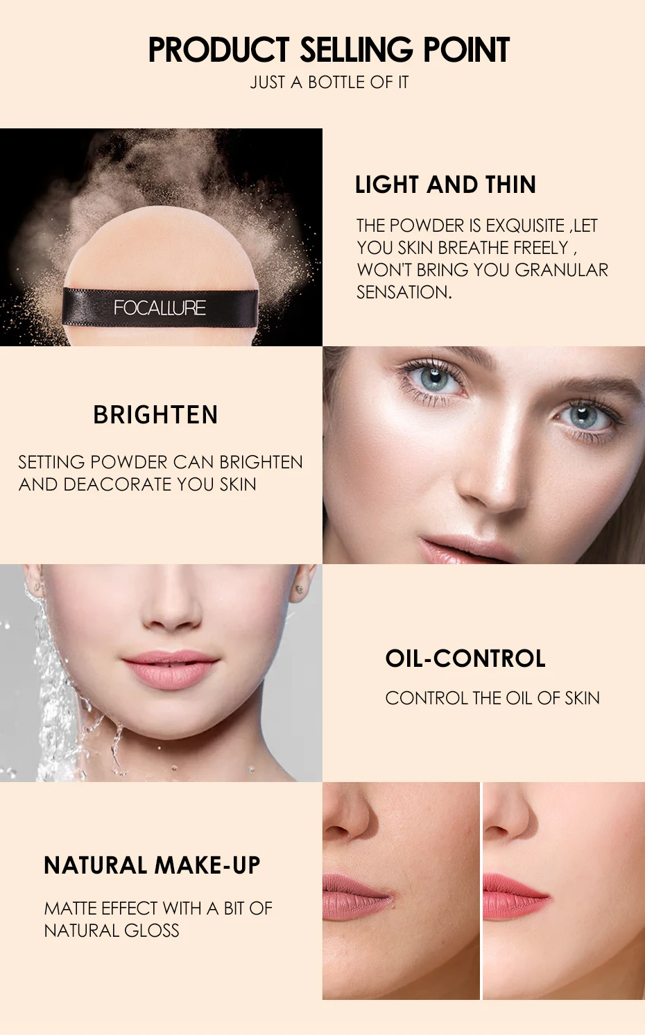 FOCALLURE, осветляющая пудра для макияжа лица, стойкая матовая пудра с контролем масла, полная косметика для профессионального макияжа