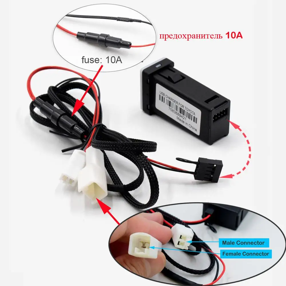 XCGaoon QC3.0 Quickcharge автомобильное зарядное устройство двойной USB телефон PDA адаптер DVR Plug& Play кабель для Toyota