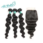 Ali Grace Волосы Бразильские свободные локоны волос, 3 пряди с закрытием кружева 4*4 Бесплатнаясредняя часть натуральный Цвет Remy человеческие волосы