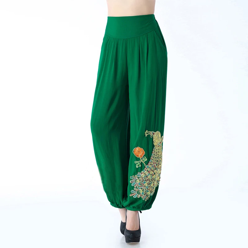 

Spring and summer fashion new wild Korean version of embroidered bloomers high waist linen cotton turn pants casual trousers