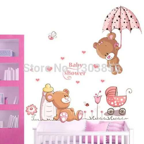 Плюшевый медведь цветы наклейки на стену детская комната Детский Декор Съемный |