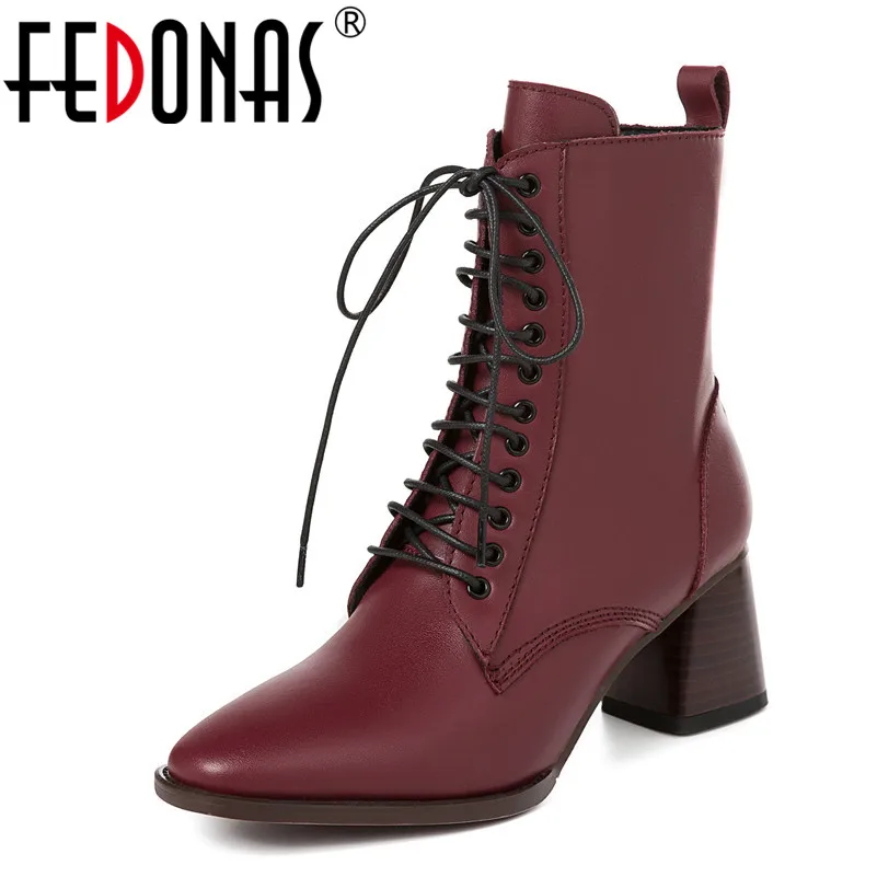 Женские ботинки FEDONAS теплые из натуральной кожи на высоком каблуке для верховой