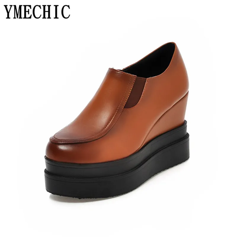 Женские туфли на платформе YMECHIC красные коричневые черные повседневные лодочки с