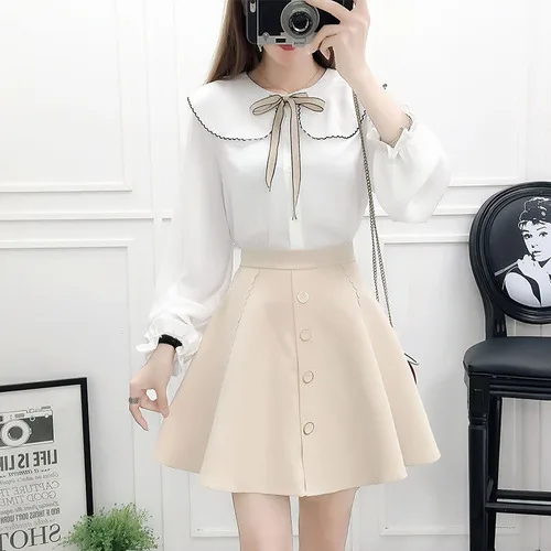 Женский шифоновый костюм с рукавами фонариками однобортный комплект из двух