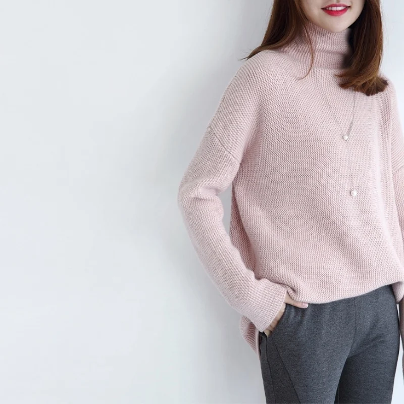 JECH 2018 New Autumn Winter Casual Women Cashmere Sweater Turtleneck Long Sleeve Loose Thick Knitted Female High-Necked Pullover | Женская