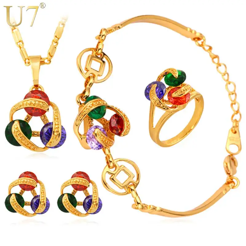 U7 Уникальный Дизайн Циркон Ожерелье Установить Оптовая Позолоченный