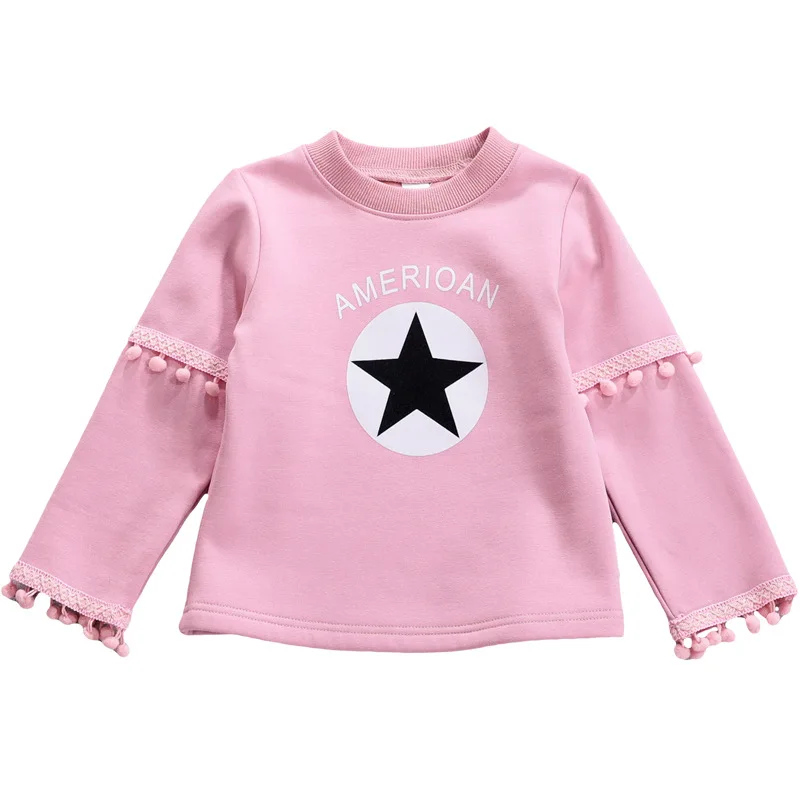 Детские топы для девочек на осень и зиму рубашки с бахромой шариками