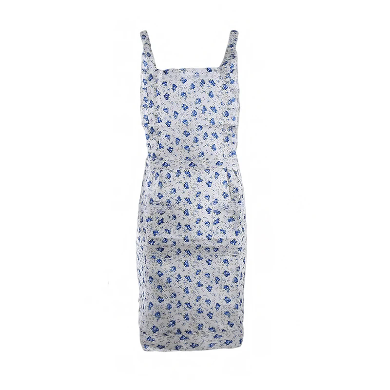 blue flower Кухонные фартуки для приготовления пищи из хлопка и полиэстера, Кухонные фартуки для женщин, фартуки для официанта, кафе, магазина, фартуки для барбекю, парикмахеров - Цвет: blue flower