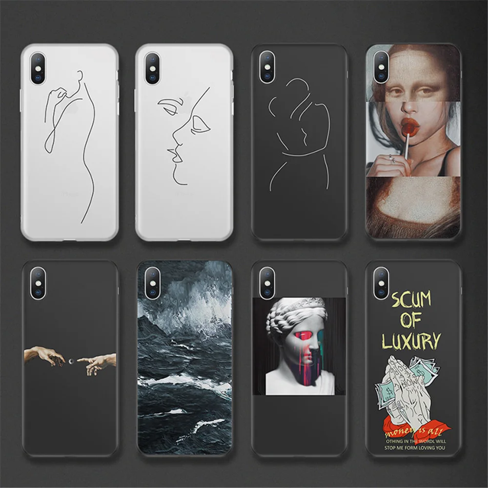 Lovebay для iPhone 11 Pro Max 6 6s 7 8 Plus X XR XS Max 5 5S SE чехол для телефона мультяшная статуя абстрактное искусство окрашенный Мягкий ТПУ чехол