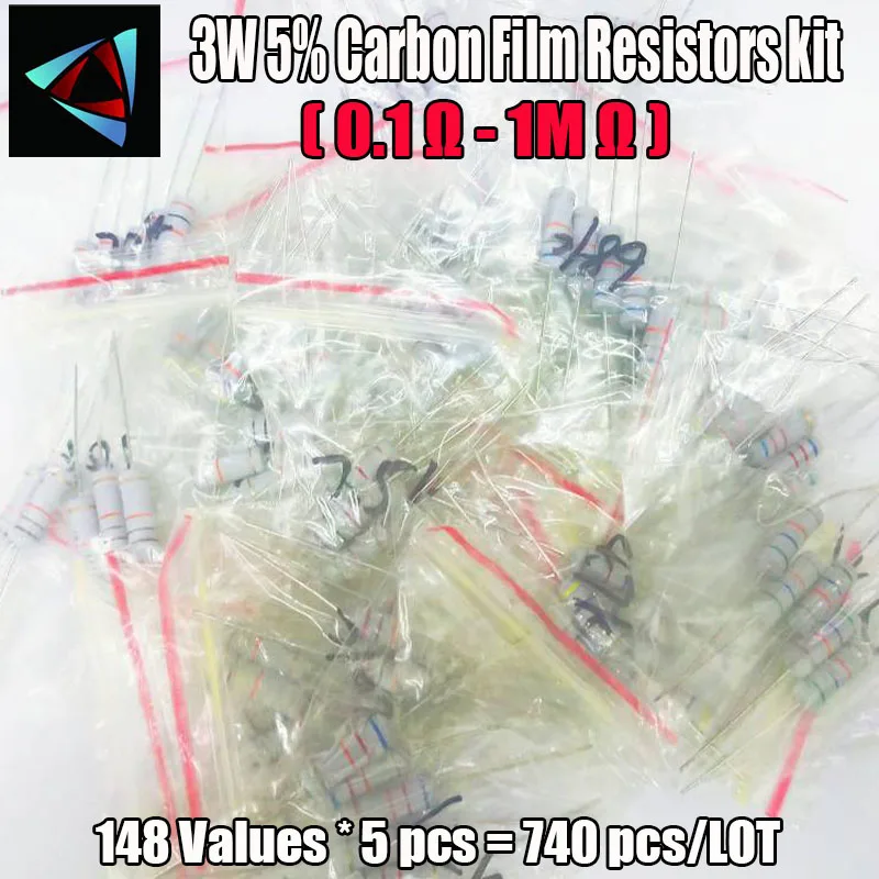 148values* 5 шт. 740 шт./лот 3 Вт 0,1 Ом-1 м ohmccarbon пленочные резисторы 5% металлооксидная пленка резистор Ассортимент Комплект