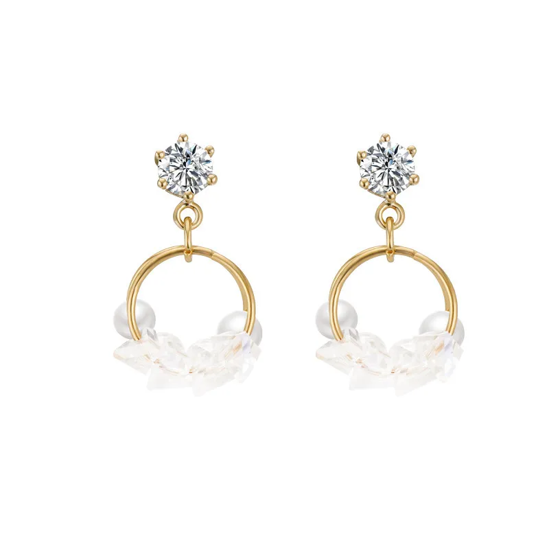 Женские серьги пусеты круглые со стразами и жемчугом|Серьги-гвоздики| |