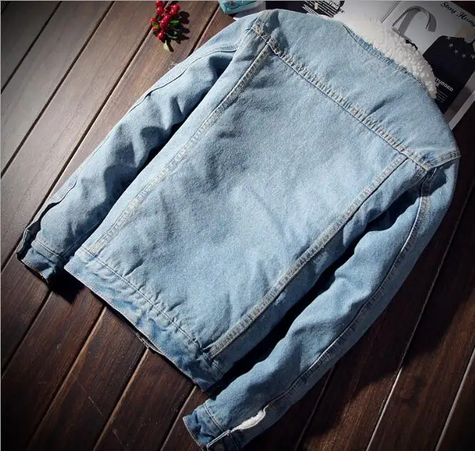 Мужская джинсовая куртка-бомбер с мехом черная Высококачественная куртка