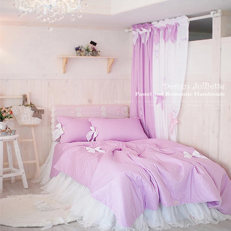 Милое постельное белье с бантом 100% хлопок розовый/белый принцесса постельные