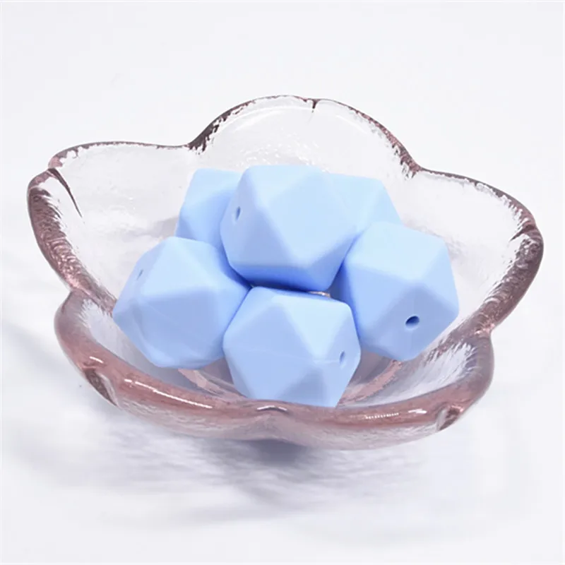 Candy Blue 10 шт. 14 мм шестигранные Силиконовые бусы для прорезывания зубов зубной прорезыватель для малышей DIY игрушечный детский душ подарок ожерелье пустышка цепь свободные бусины - Цвет: Candy Blue
