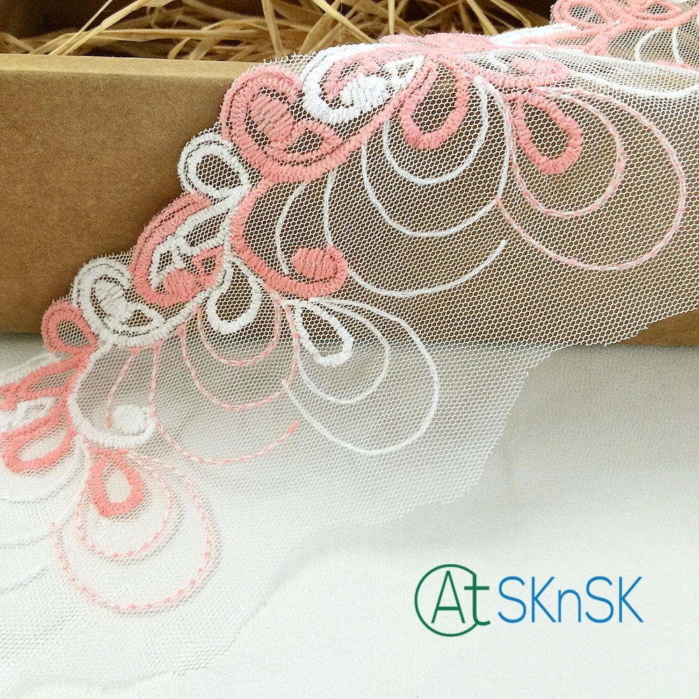 

200yards/ lot High grade multi color choicelace 8cm Width pink flower french fabric lace dress accessory embroidered lace ribbon