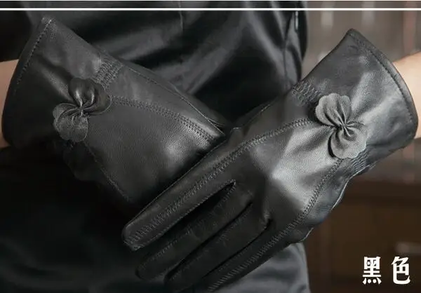 Перчатки из овечьей кожи, зимние перчатки, брендовые перчатки Luvas, женские перчатки, женские перчатки - Цвет: black thin