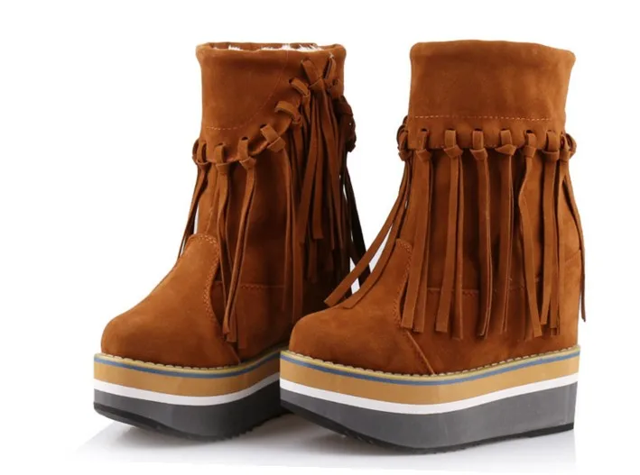 Женские ботинки с бахромой на платформе удобные ботильоны женская обувь зимние