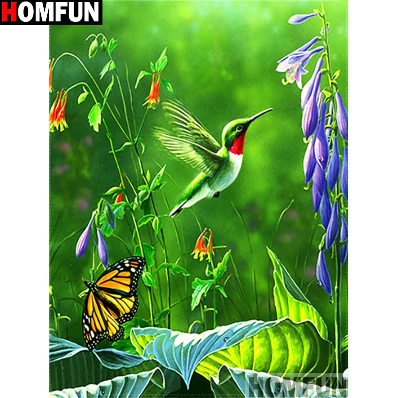 Алмазная 5D картина HOMFUN Птица бабочка вышивка крестиком полное покрытие