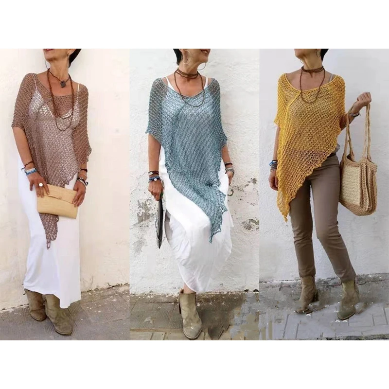 2019 вязанная крючком прозрачная Накидка женская летняя сексуальная желтая