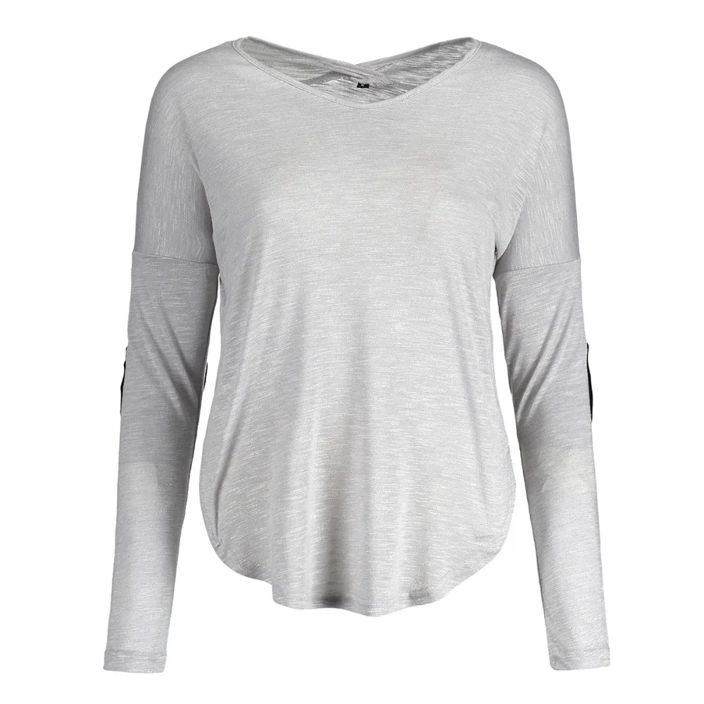 2018 модная однотонная женская тонкая футболка с длинным рукавом разрезом и