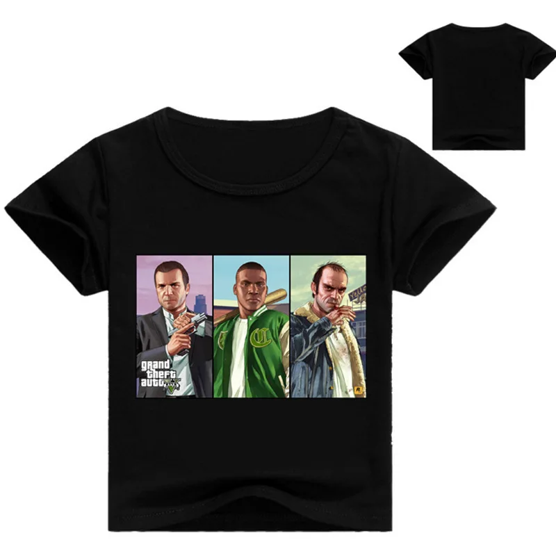

Boys T Shirts Clothes Short Sleeve Homme girls Shirt Funny Cute Casual Cotton O Neck T-Shirts Kids Tops Tee Cartoon GTA5 Printed