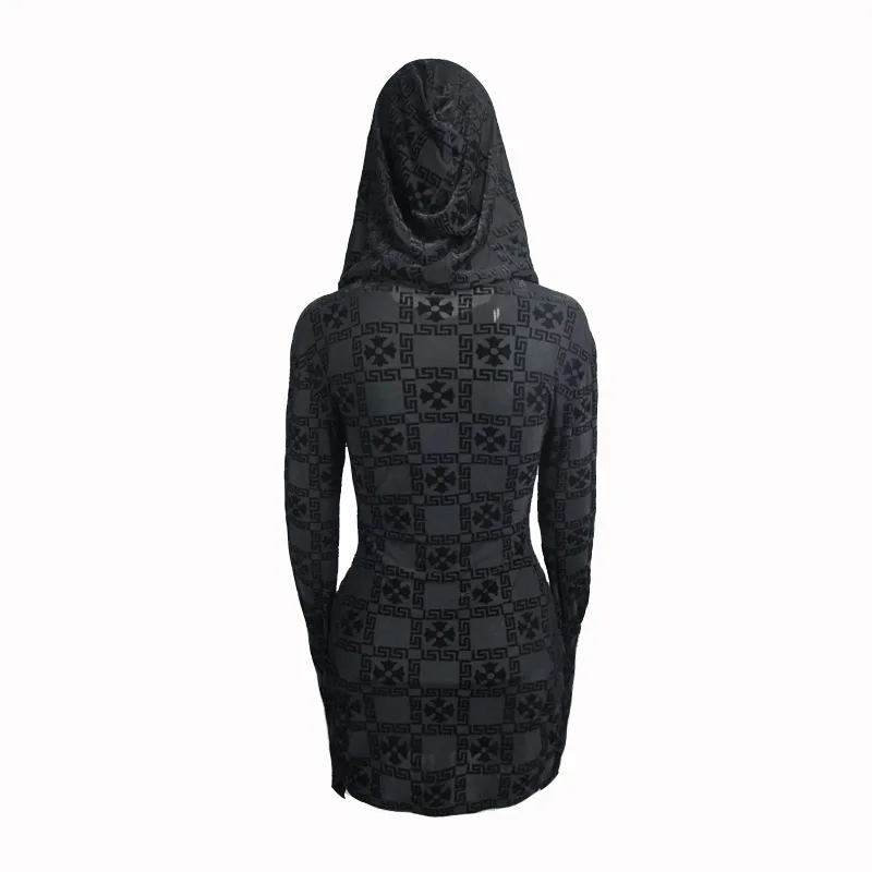 Devil Fashion Gothic Women Patterns Dress Hooded Steampunk Flare Sleeves Stretch Short Dresses Black Sexy Slim-Fitting | Женская одежда