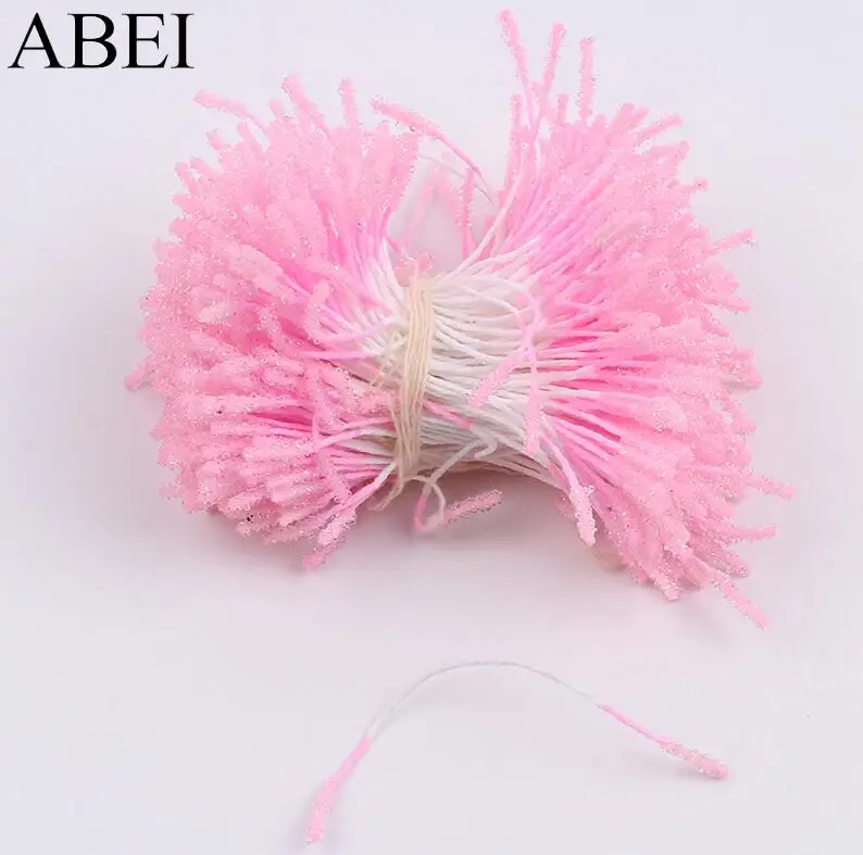 Pink 800 шт./лот 1 мм голова мини искусственный стеклянный цветок Stamen Pistil Twist DIY свадебный торт украшение для альбома Цветы Аксессуары - Цвет: Pink