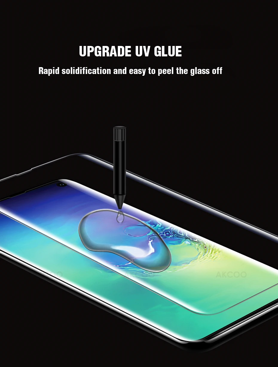Akcoo S10 Plus, закаленное стекло, защита экрана, УФ, полный клей, fiim, для samsung galaxy S6, 7 edge, S8, 9, Note 8, 9, S10, защита экрана