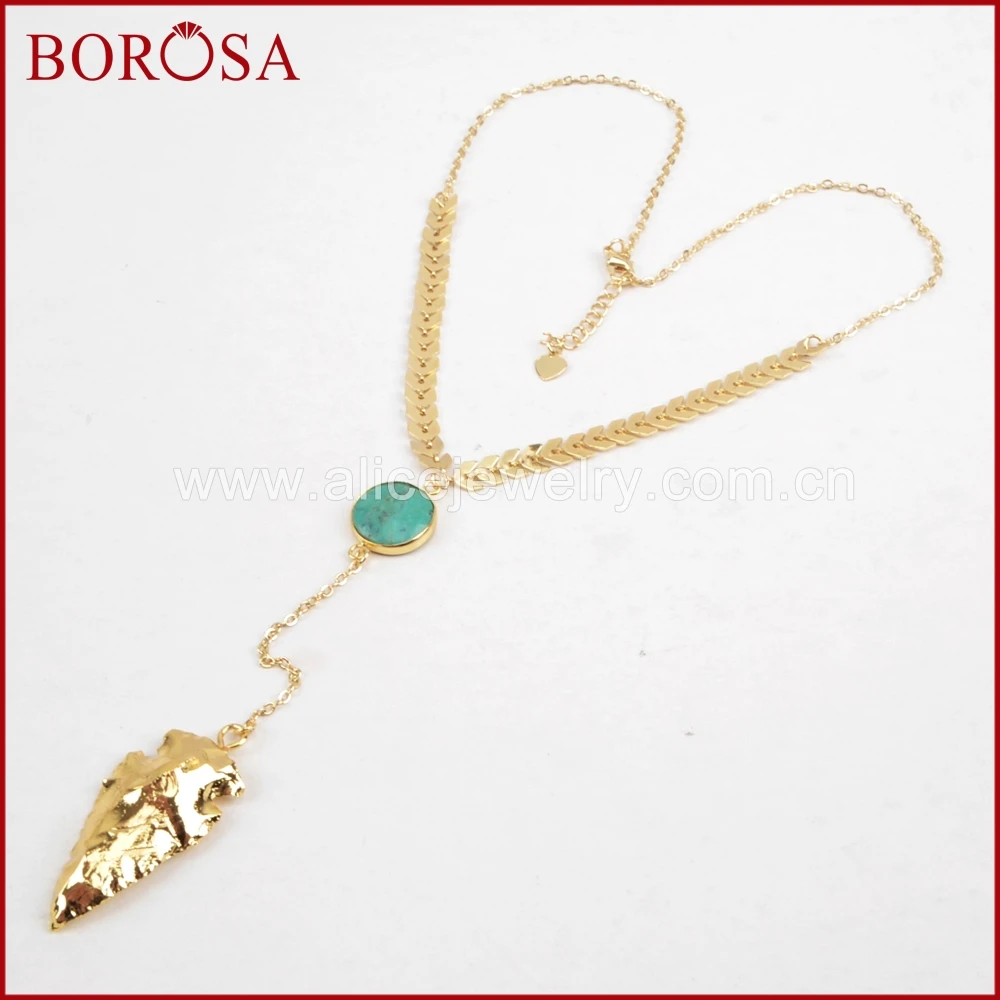 Borosa золото Цвет колье круглый 100% натуральный голубой Howlite и Arrowhead Натуральный
