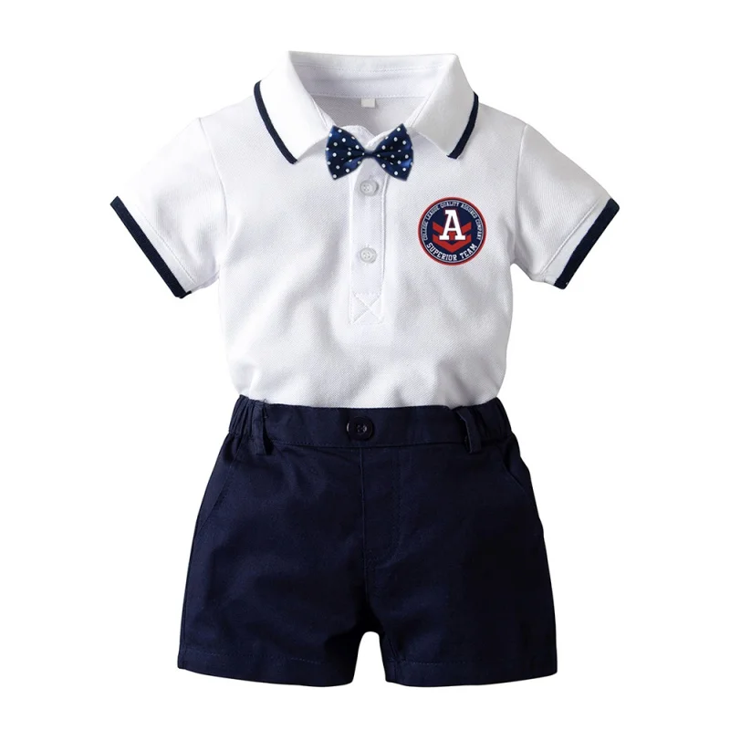 

Summer Cotton Gentleman Baby Boys Clothes Sets Short Sleeve Rompers +Shorts +Bow tie Shirt Rompers Pants