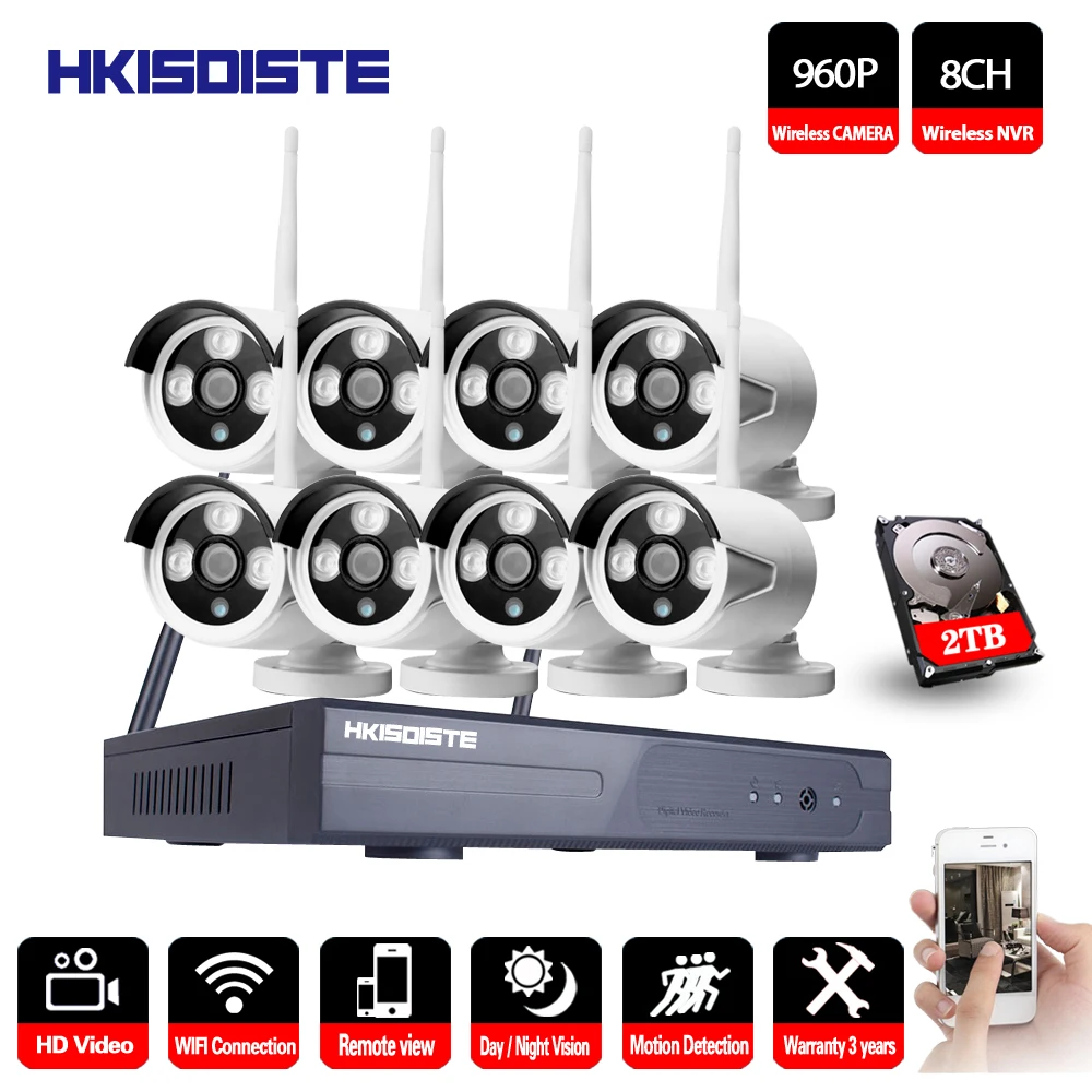 1.3MP CCTV система 1080P 8ch HD Беспроводной NVR комплект 2 ТБ HDD Открытый ИК Ночное Видение IP