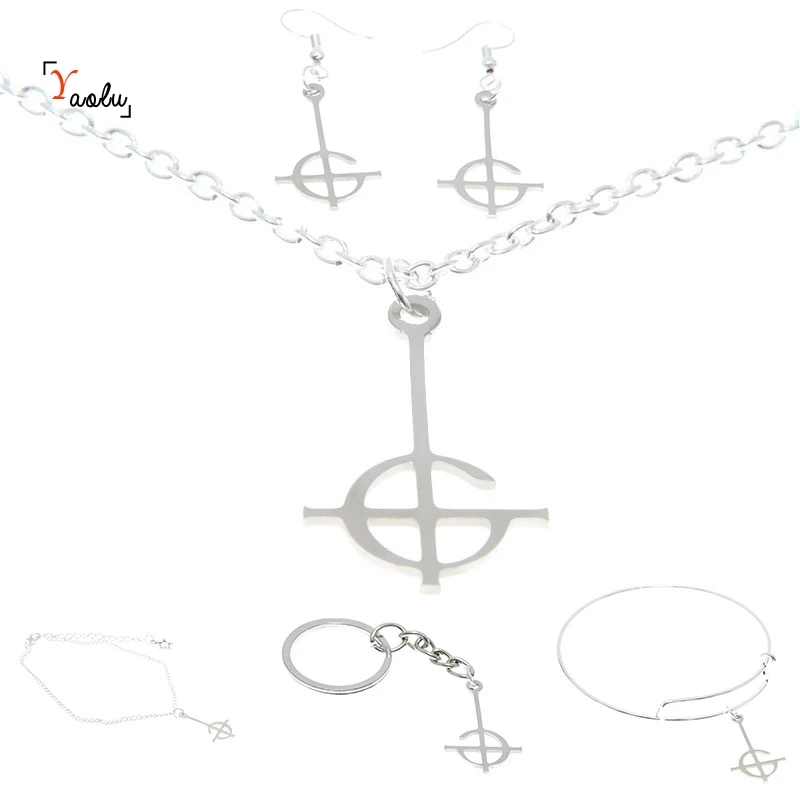

Grucifix Jewelry set Ghost Symbol Emeritus Nameless Ghoul logo Stainless steel Charm Necklace Bangle Kerying Earring Ankle
