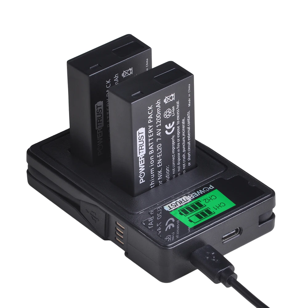 Powertrust EN-EL20 EN EL20A LCD USB двойное зарядное устройство с usb-кабелем и портом типа C для