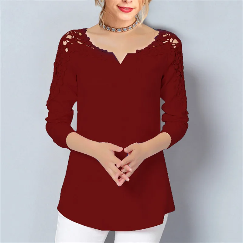 Chiffon Blouse new Women V-Neck Tunic Lace Casual 2019 Sleeve White Shirt Loose Top Summer Elegant Office Ladies Blouses | Женская