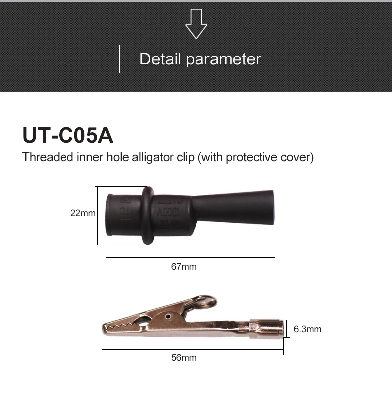 

UNI-T с зажимом типа крокодил, 1 пара, электрический мультиметр с зажимом типа крокодил, тестер, щуп, сквозное отверстие с резьбой M4, с протектором