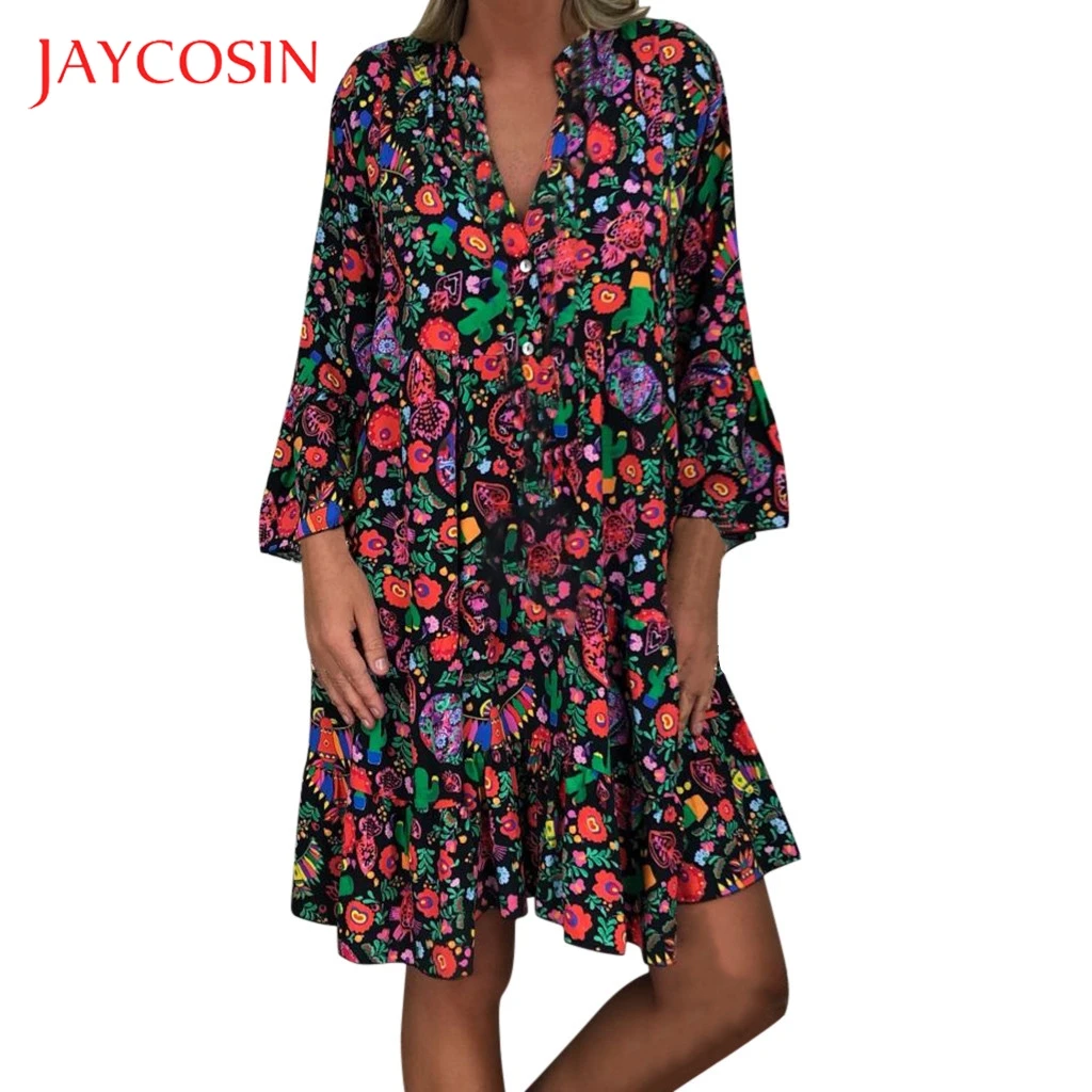 JAYCOSIN 5XL платье для женщин размера плюс летнее свободного кроя с принтом длинным