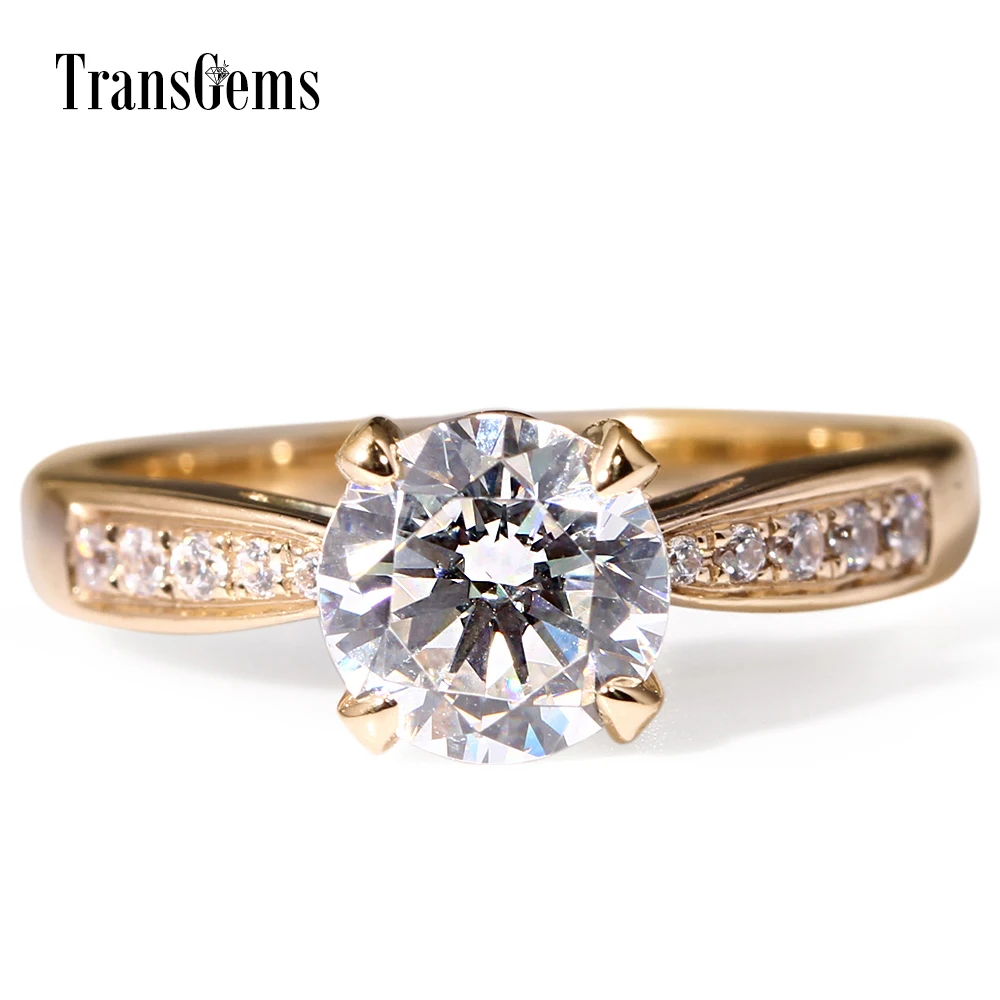TransGems Твердые 14 к 585 Желтое золото 1ct 6,5mm F Цвет обручальное кольцо набор колец для Для женщин свадебные 2 шт. из атласа набор колец